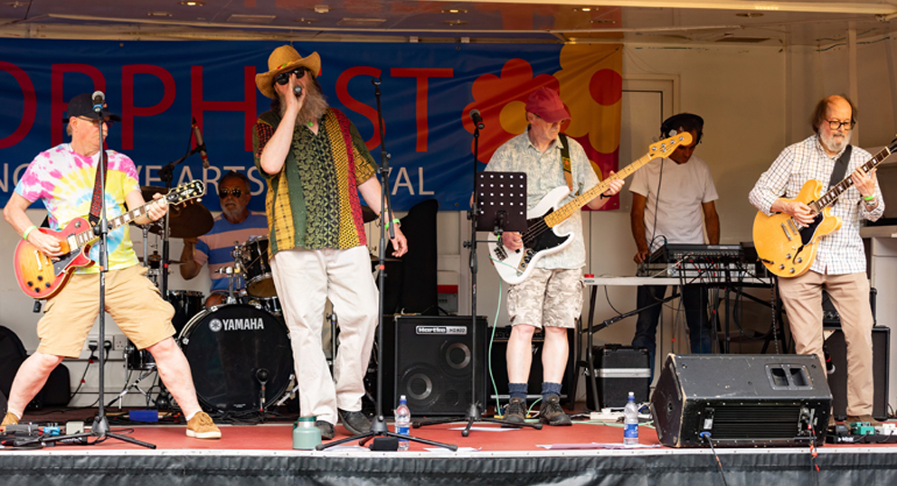 Borrowed Time performing live on stage in Crawley, Sussex